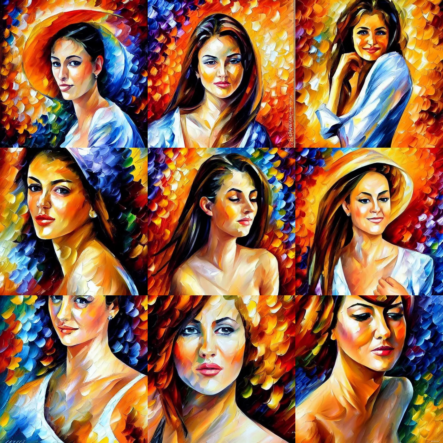 Prompt: beautiful woman portrait, by leonid afremov