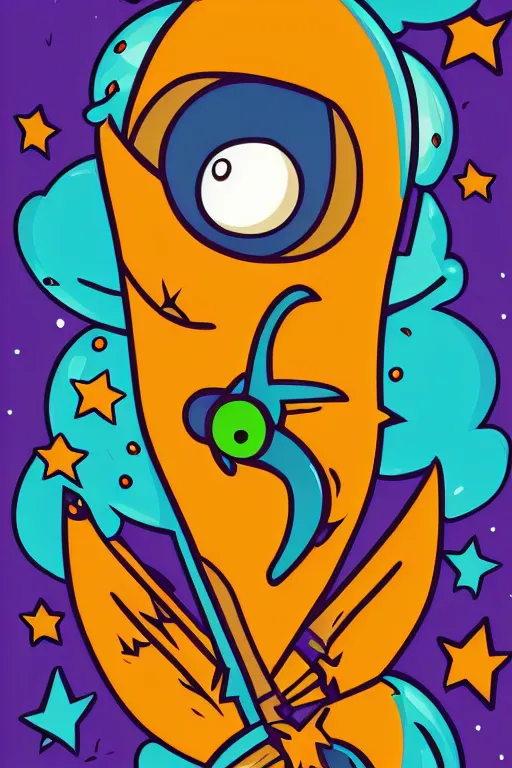 Image similar to rockstar alien, art by brian miller, sticker, colorful, illustration, highly detailed, simple, smooth and clean vector curves, no jagged lines, vector art, smooth