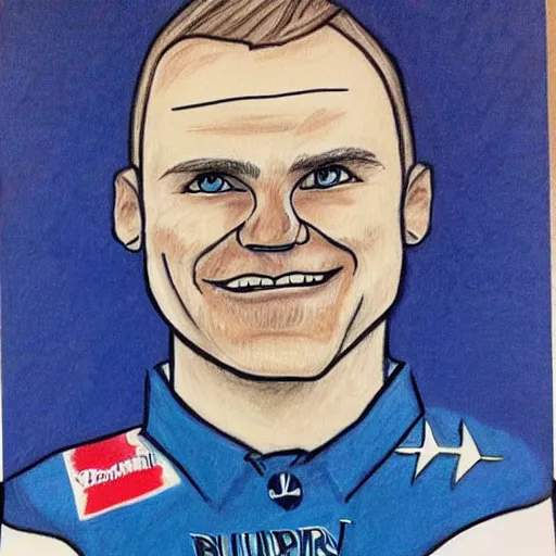 Prompt: a badly drawn picture of valtteri bottas, caricature!!!, funny, crayon art, bad, beginner art