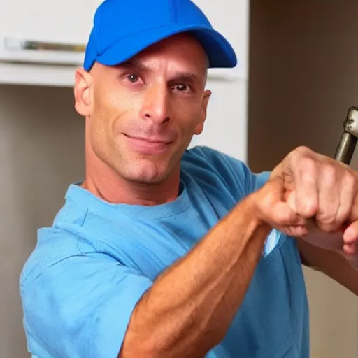 Prompt: johnny sins as a plumber working sincerely