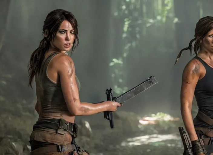 Prompt: film still of!!!! chloe bennett!!! as lara croft in new tomb raider movie, 8 k