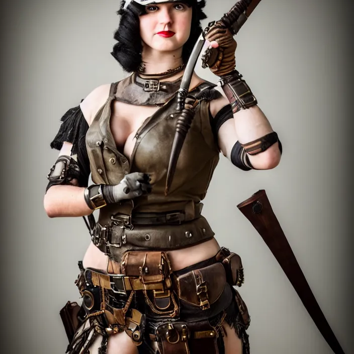 Prompt: full length photograph of a real - life very beautiful dieselpunk warrior. extremely detailed. dslr. 8 5 mm.