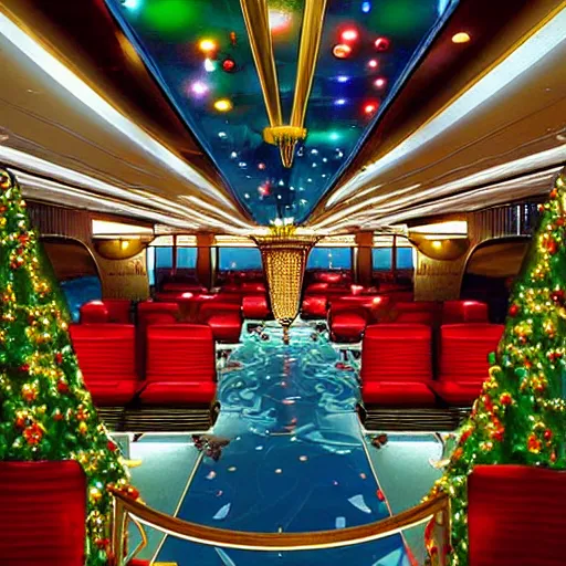 Prompt: “a (Christmas) themed Art Deco cruise liner”