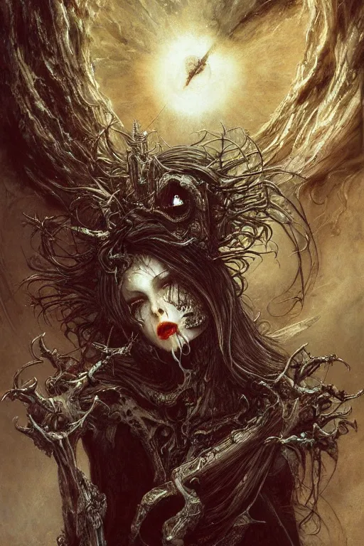 Image similar to life and death mixing, hyperdetailed, 4 k, trending on artstation, dark and gloomy, demonic, cinematic, artgerm, francis bacon, gustave moreau, luis royo