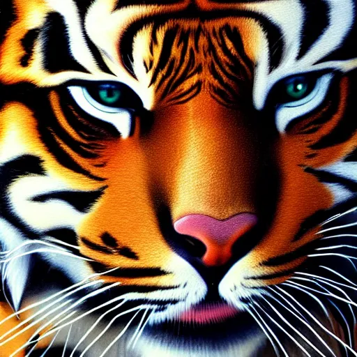 Image similar to an oil painting of floppa with the pattern of tigers fur, tiger stripes, domestic caracal, cat, strong, dramatic impactful colors, by artgerm, hd, hdr, ue 5, ue 6, unreal engine 5, cinematic 4 k wallpaper, 8 k, ultra detailed, gta 5 cover art, high resolution, artstation, award winning