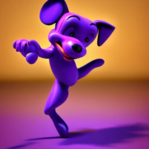 Image similar to a beautiful 3d render of a purple dog dancing, in the style of disney, comic book style, the dog is doing a ballet dance, highly detailed, 8k resolution