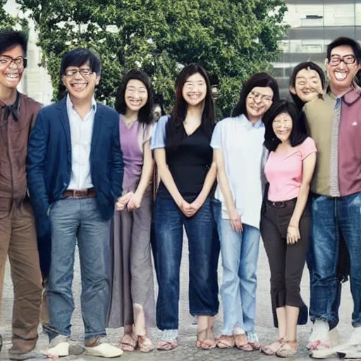 Prompt: Photograph of a group of happy asian mathematicians. Highly realistic. Highly detailed. High resolution. Dramatic. 8k