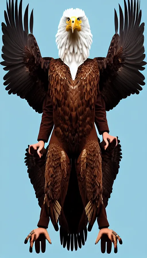 Image similar to epic professional digital portrait art of a human - eagle hybrid animal, eagle head, eagle beak, wearing human flight jumpsuit, by bill hillier