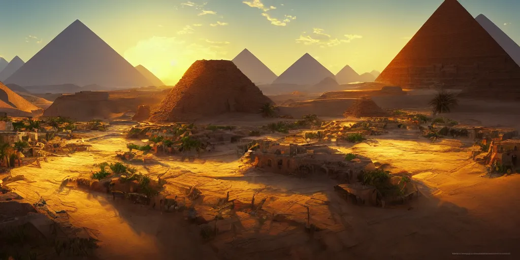 Prompt: Lively sunny landscape of an egyptian village realistic detailed digital art by Maxwell Boas Jessica Rossier Christian Dimitrov Anton Fadeev trending on Artstation CGSociety rendered in Unreal Engine 4k HQ