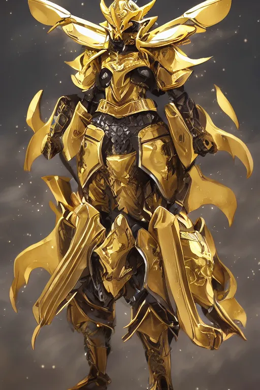 an anime showing the new golden armor zodiac Knight by, Stable Diffusion