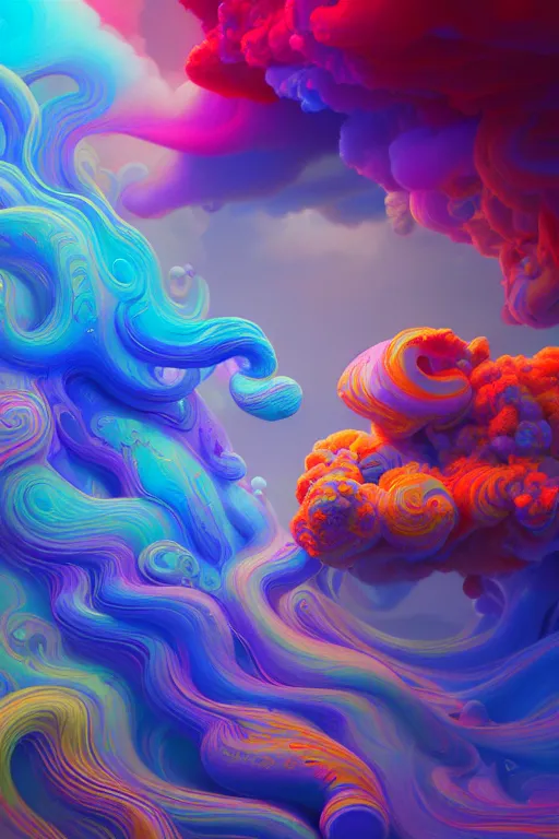 Image similar to colorful liquid smoke and clouds forming detailed faces, extremely colorful psychedelic experience, dmt, psilocybin, lsd, intricate, elegant, highly detailed, digital painting, artstation, smooth, sharp focus, illustration, art by krenz cushart, hana yata, octane render, unreal engine, 8 k