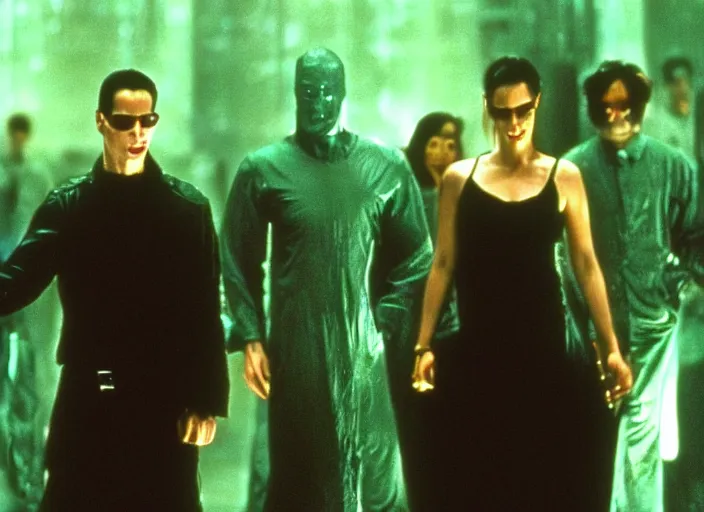 Prompt: scene from the 1989 science fiction film The Matrix