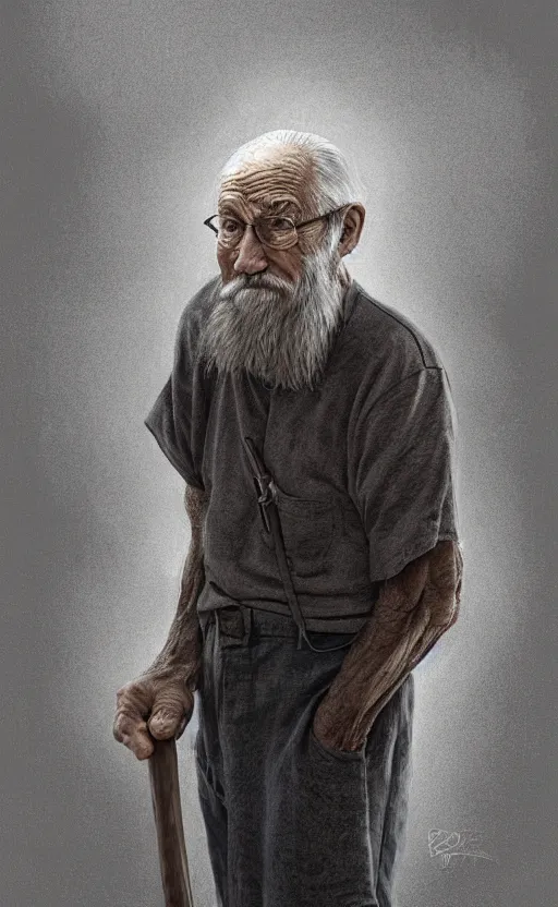 Prompt: old man doing hard work, do what we can, then leave it to god, d & d, non - fiction, elegant, highly detailed, digital painting, 8 k uhd, consistency object, dynamic anatomy form, straight line, remove duplication object, concept art, intricate, sharp focus, illustration, art by robin eley, paul lung, samuel silva