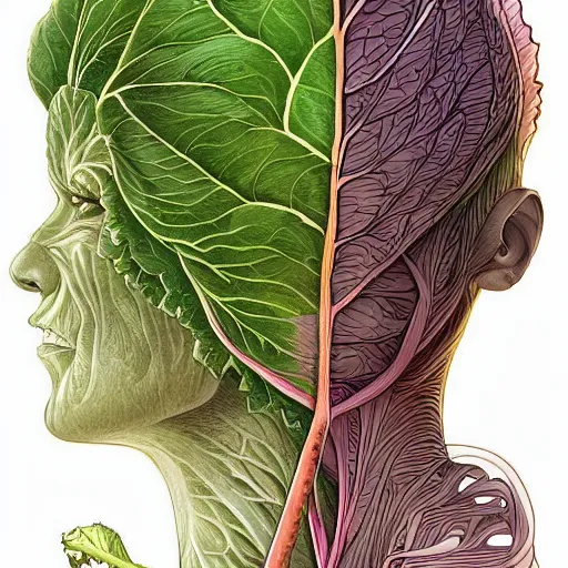 Prompt: the anatomy of a head of lettuce that looks like a pretty and handsome girl, an ultrafine detailed painting by james jean, intricate linework, bright colors, studio ghibli, behance contest winner, vanitas, angular, altermodern, unreal engine