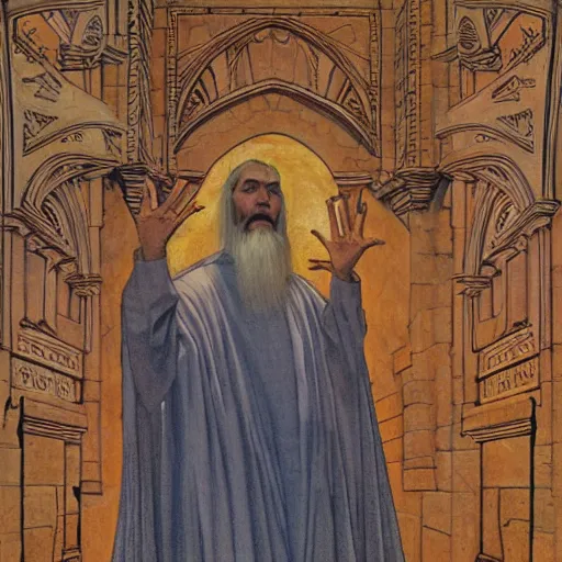 Image similar to a religious man with holes in his robes, old broken clothes, holes in a robe, holes in a religious man, annie swynnerton and nicholas roerich and jean delville, strong dramatic cinematic lighting, ornate tiled architecture, lost civilizations, smooth, sharp focus, extremely detailed