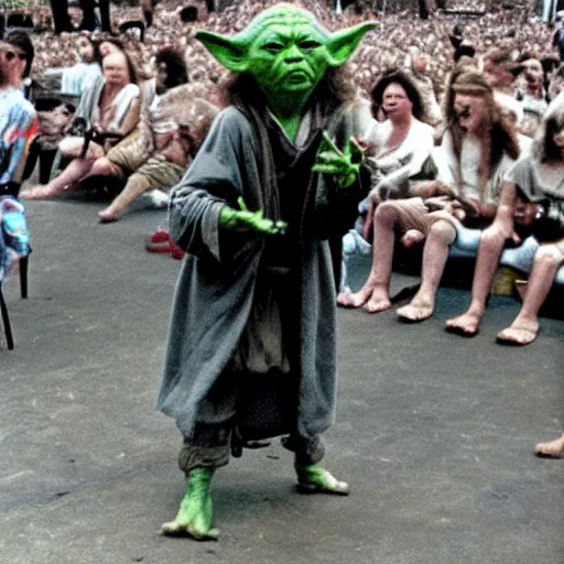 Image similar to yoda performing at woodstock