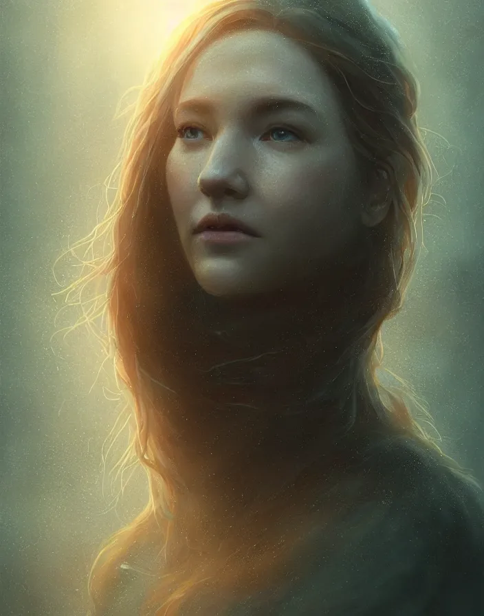 Image similar to Beautiful aesthetically pleasing female oracle of Delphi portrait, face centered portrait, Confident, fog, rain, volumetric lighting, beautiful, golden hour, sharp focus, ultra detailed, conceptartworld by Leesha Hannigan, Ross Tran, Thierry Doizon, Kai Carpenter, Ignacio Fernández Ríos