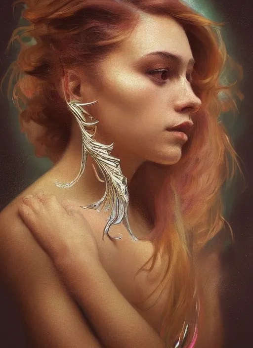 Image similar to a highly detailed photo of very intricate female face portrait, futurism, rococo cyber neon lighting, detailed futuristic fibonacci jewelry, profile posing, hyper photorealistic, trending in pinterest, cinematic, 4 k ultra hd, by denis villeneuve tom anders zorn hans dragan bibin thoma greg rutkowski ismail inceoglu illustrated sand storm alphonse mucha