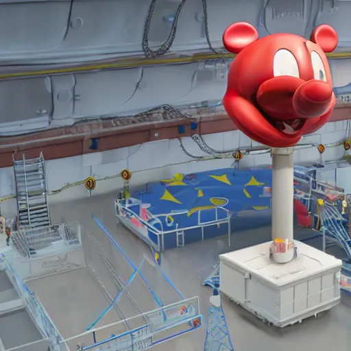 Image similar to workers autopsy mickey mouse head on sound stage by beeple, 8 k resolution, ultra realistic