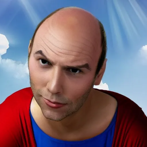Image similar to balding superman with a combover