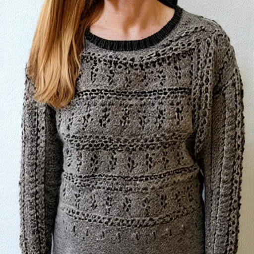 Image similar to a hand knit wool sweater with a sandra bullock face pattern