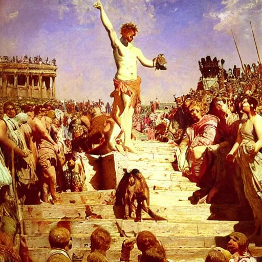 Image similar to the triumph of augustus, by ilya repin, oil on canvas, 1 8 8 3