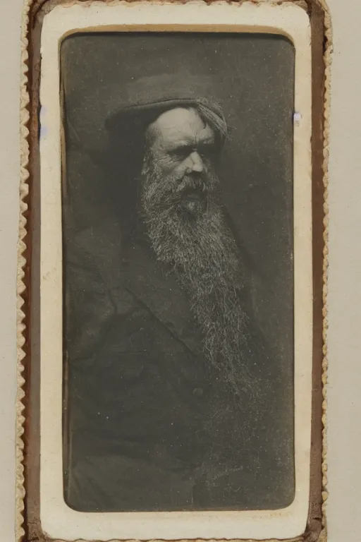 Image similar to a Ferrotype photograph of a grizzled old sea captain