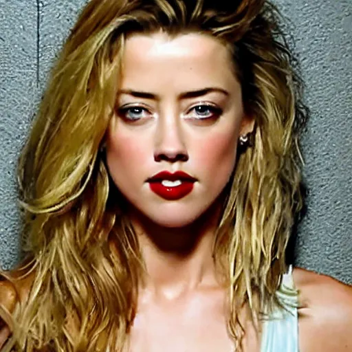 Prompt: Amber Heard behind bars, in prison