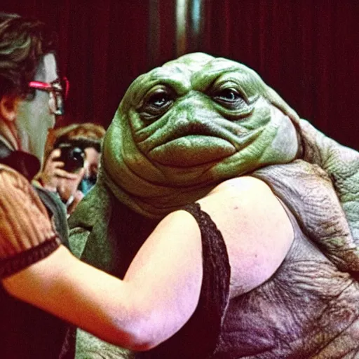 Prompt: photo of mitch mcconnell as jabba the hutt, sweaty, Return of the Jedi, Star Wars, film look