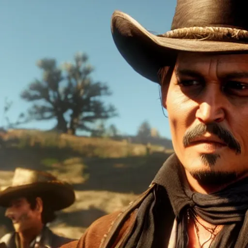 Prompt: johnny depp in red dead redemption 2 video game