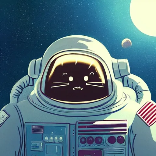 Image similar to portrait of an astronaut pusheen the cat, on a planet, ufo, spaceship, concept art by makoto shinkai, dan mumford, digital art, highly detailed, intricate, sci - fi, sharp focus, trending on artstation hq, deviantart, unreal engine