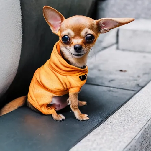 Image similar to a honey colored chihuahua puppy Showing off her streetwear , Oil pain