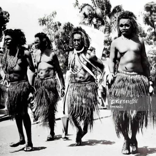 Prompt: australian aborigine parading in a fashion catwalk.