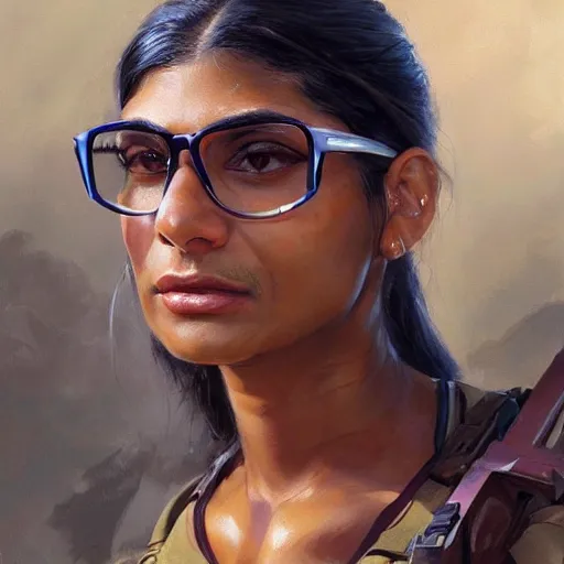 Image similar to Mia Khalifa as a soldier, closeup character art by Donato Giancola, Craig Mullins, digital art, trending on artstation