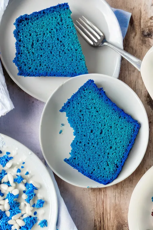 Prompt: blue cake topped with benadryl, professional food photography