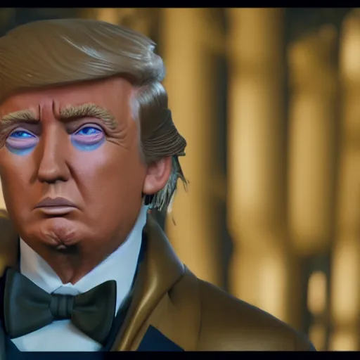 Prompt: portrait of donald trump as willy wonka in skyrim, fantasy, splash art, movie still, detailed face, photorealistic facial features, cinematic lighting, dramatic, octane render, long lens, shallow depth of field, bokeh, anamorphic lens flare, 8 k, hyper detailed, 3 5 mm film grain