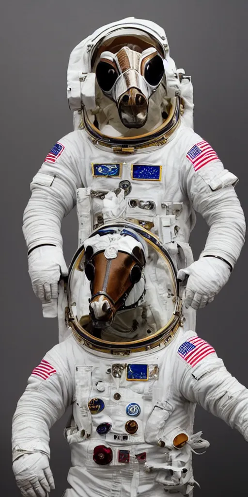 Image similar to astronaut wearing horse head mask