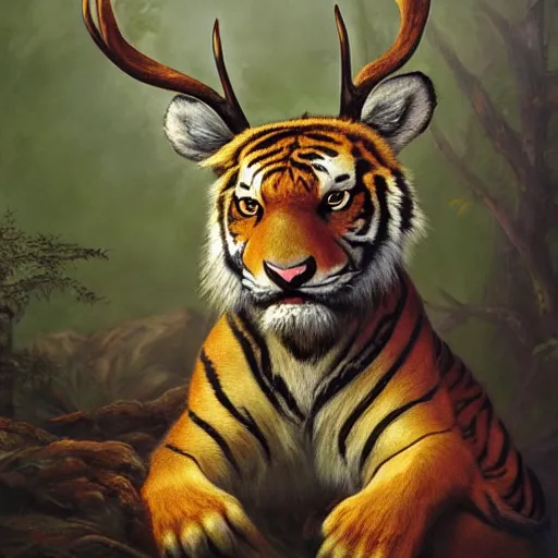 Image similar to tiger - deer creature, oil painting by justin gerard