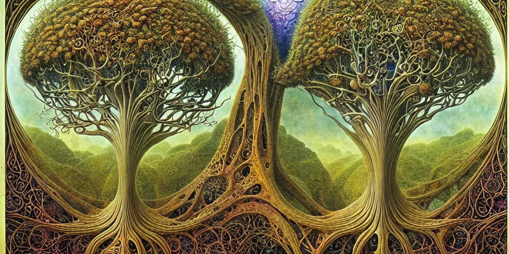 Image similar to tree of life by roger dean and andrew ferez, art forms of nature by ernst haeckel, divine chaos engine, symbolist, visionary, art nouveau, botanical fractal structures, organic, detailed, realistic, surreality