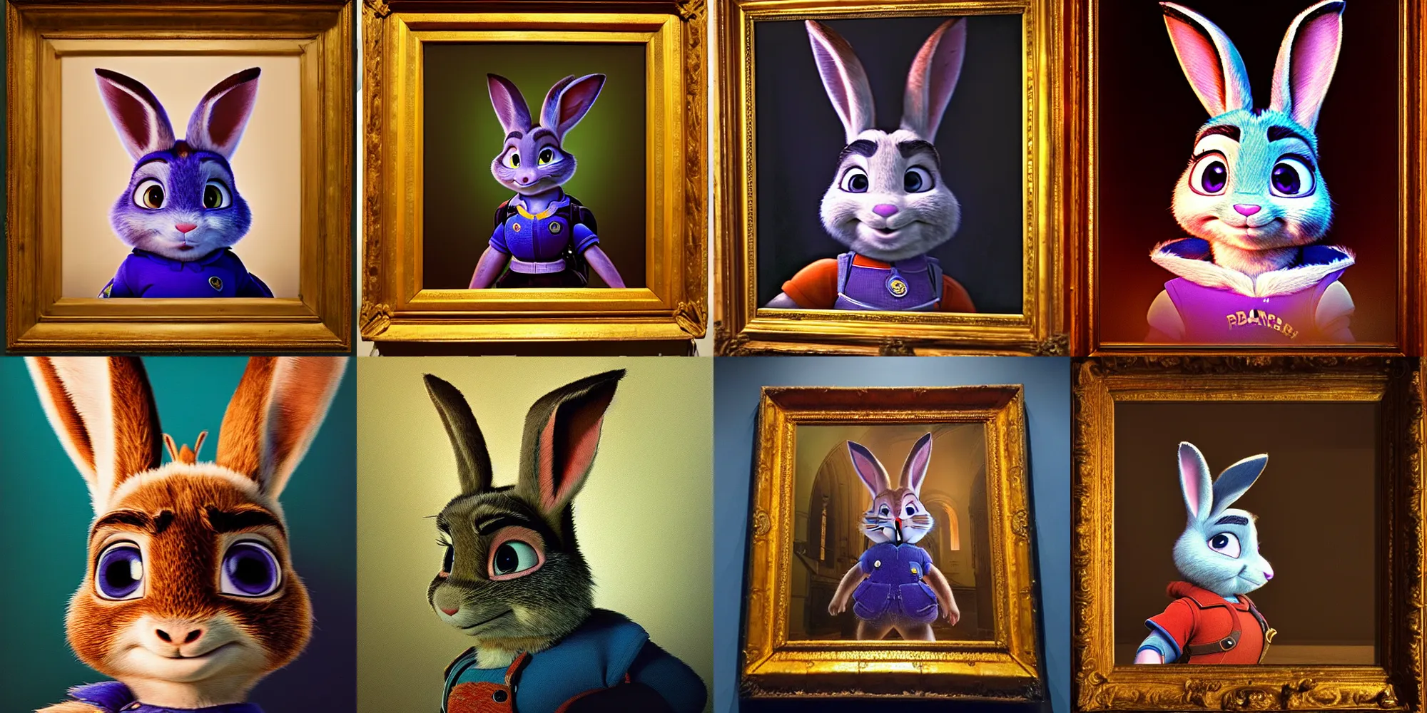 Prompt: A portrait of Judy Hopps by Rembrandt, beautiful vivid lighting inside of a cathedral
