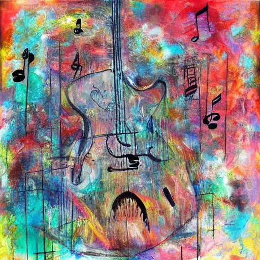 Image similar to abstract art depicting the feelings music gives, mixed media painting