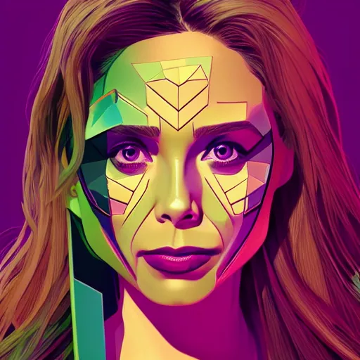 Image similar to Elizabeth Olsen as Gamora (Guardians of the Galaxy) by Sandra Chevrier, beeple, Pi-Slices and Kidmograph, beautiful digital illustration