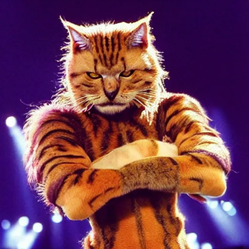 Image similar to 📷 john partridge playing rum tum tugger, spike collar, fluffy neck, cats the musical 🎶, 1 9 9 8 version, professional cat - like makeup, stunning choreography and lighting