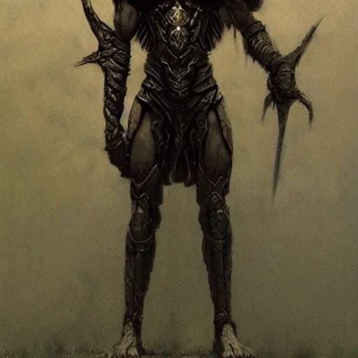 Prompt: dark elf concept, wearing ancient dark armor, beksinski, trending on artstation