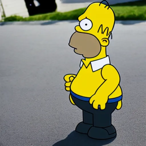 Prompt: homer simpson in real life, low angle