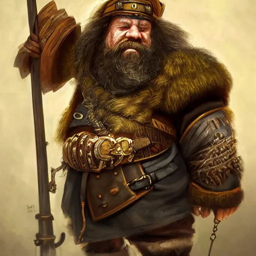 Image similar to a detailed portrait painting of the dwarf bardin goreksson, from vermintide 2 video game, holding a shield and hammer, steampunk engineer, artstation, 8 k, fantasy