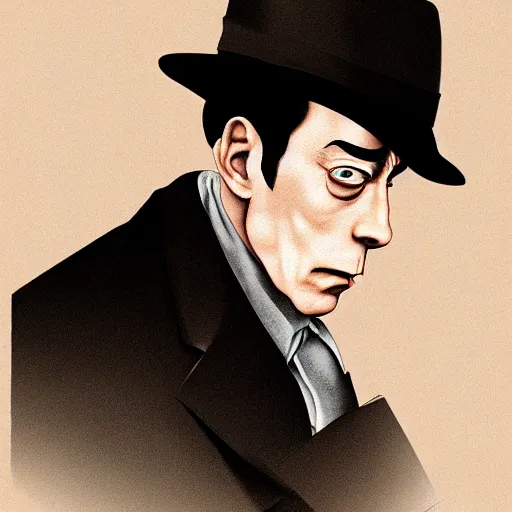 Prompt: portrait of buster keaton, anime fantasy illustration by tomoyuki yamasaki, kyoto studio, madhouse, ufotable, trending on artstation