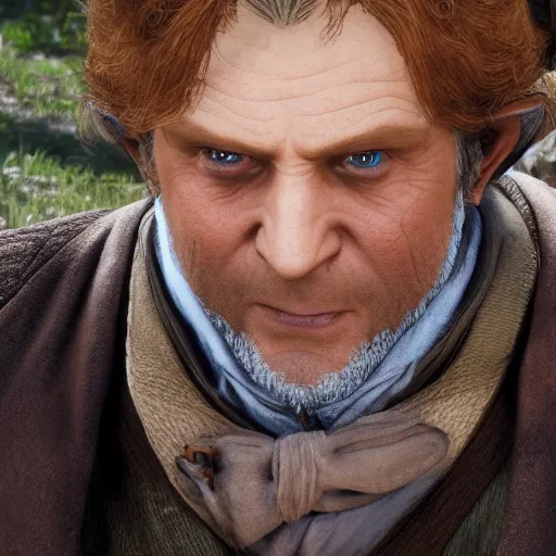 Image similar to Film still of Bilbo Baggins, from Red Dead Redemption 2 (2018 video game)