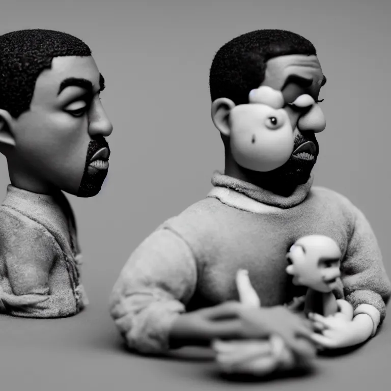 Image similar to a cinematic film still of a claymation stop motion film starring kanye west, portrait, shallow depth of field, 8 0 mm, f 1. 8