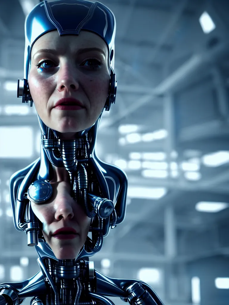 Image similar to film still of a mechanical woman in a marvel movie, science fiction industrial hard science concept art, 8K render octane high definition cgsociety, photorealistic, unreal engine 5